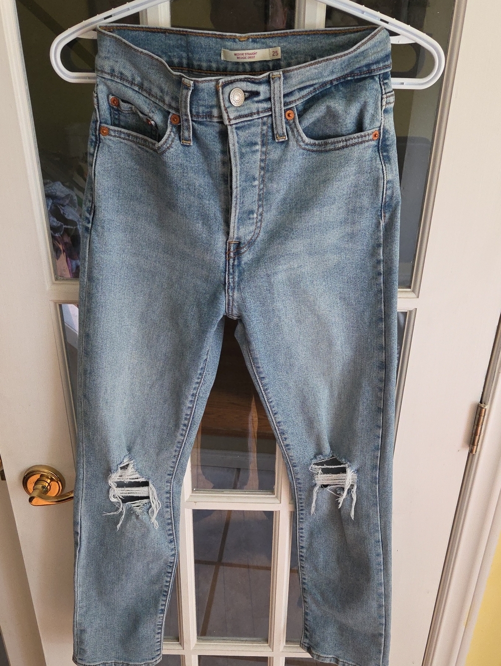 Levi's Light Blue Wedgie Straight Skinny Ripped Jeans